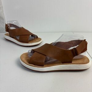 Clarks Women's 8 Jemsa Cross Sandal Brown Leather Rubber Sole Comfort Mature‎